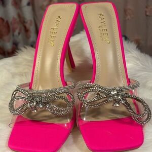 KAYLEEN By Los Angeles Vibrant Pink Heels with Sparkling Bow